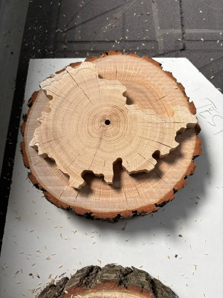 Fertig gefräst: Thüringen als Holzrelief aus einer massiven Baumscheibe.